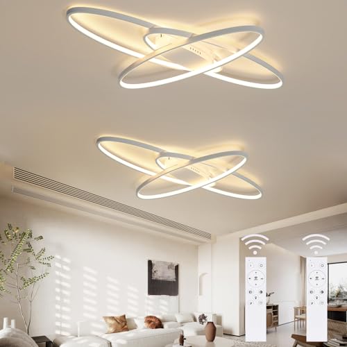 GBLY 2× LED Deckenleuchte Dimmbar Deckenlampe: Weiß Modern Schlafzimmerlampe 75W Design Wohnzimmerlampe mit Fernbedienung Deckenbeleuchtung für Wohnzimmer Schlafzimmer Esszimmer Büro von GBLY