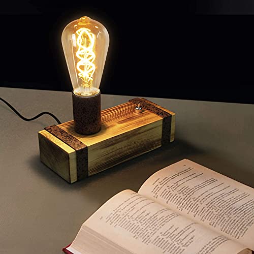 GBLY 2x Vintage Tischlampe Holz Tischleuchte Retro Nachttischlampe E27 Industrial Nachttischleuchte 20CM Nachtlampe mit Stecker für Schlafzimmer Wohnzimmer Arbeitszimmer - Ohne Leuchtmittel von GBLY