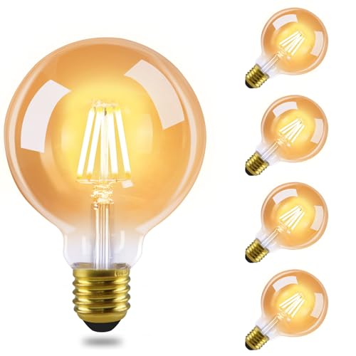 GBLY 4 Stück LED Glühbirne E27 Vintage Lampe - G95 Warmweiss Filament Leuchtmittel 2700K 4W Edison Retro Glühlampe Warmweiß Birne Glas Antike Energiesparlampe für Haus Hotel Café Bar von GBLY