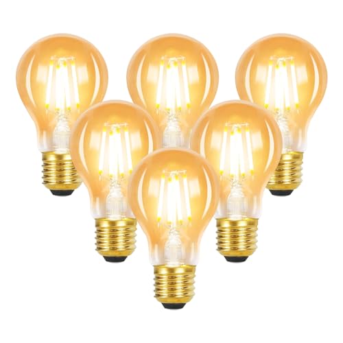 GBLY 6× LED E27 Glühbirne: A60 Warmweiss Lampe Vintage Leuchtmittel 4W 2700K Edison Glühlampe Retro Filament Birnen Bulb Energiesparlampe für Haus Café Bar nicht Dimmbar von GBLY