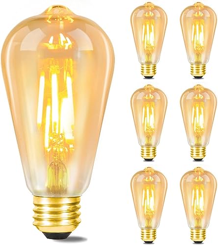 GBLY 6x LED Glühbirne E27 Vintage Lampe - ST64 Retro Warmweiss Glühlampe 4W Filament Leuchtmittel 2700K Edison Birne Dekorative Energiesparlampe Antike Beleuchtung für Restaurant Haus Café von GBLY