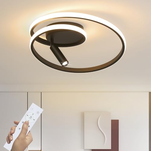 GBLY Deckenlampe LED Deckenleuchte Dimmbar: 40cm Schlafzimmerlampe Modern Design 37W Wohnzimmerlampe mit Strahler Schwarz mit Fernbedienung Küchenlampe für Schlafzimmer Haus Wohnung Wohnzimmer von GBLY