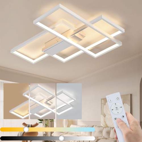 GBLY Deckenlampe LED Deckenleuchte Wohnzimmer - 65cm Wohnzimmerlampe Modern Schlafzimmerlampe Dimmbar mit Fernbedienung 65W Schlafzimmer Deckenbeleuchtung Groß Küchenlampe Weiß für Esszimmer Küche von GBLY