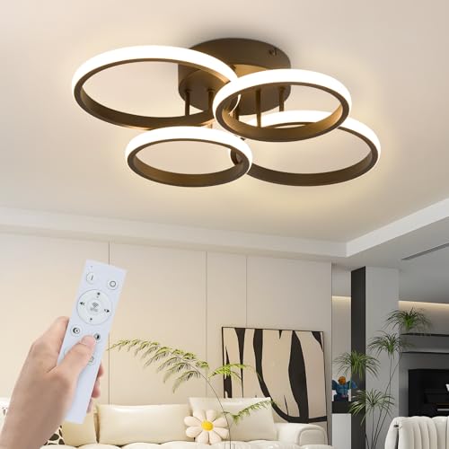 GBLY Deckenlampe LED Deckenleuchte Wohnzimmer: Dimmbar Wohnzimmerlampe Modern Schwarz 48W Schlafzimmerlampe 55cm Design Deckenbeleuchtung 4-Ring Küchenlampe mit Fernbedienung für Haus Wohnung GBLY Deckenlampe LED Deckenleuchte Wohnzimmer: Dimmbar Wohnzimmerlampe Modern Schwarz 48W Schlafzimmerlampe 55cm Design Deckenbeleuchtung 4-Ring Küchenlampe mit Fernbedienung für Haus Wohnung von GBLY