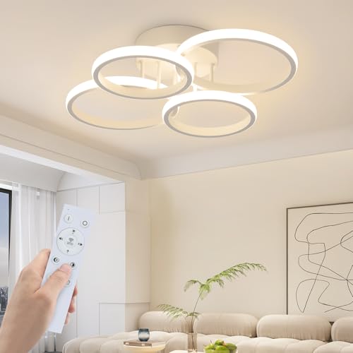 GBLY Deckenlampe LED Deckenleuchte Wohnzimmer: Dimmbar Wohnzimmerlampe Modern Weiß 48W Schlafzimmerlampe 55cm Design Deckenbeleuchtung 4-Ring Küchenlampe mit Fernbedienung für Haus Wohnung GBLY Deckenlampe LED Deckenleuchte Wohnzimmer: Dimmbar Wohnzimmerlampe Modern Weiß 48W Schlafzimmerlampe 55cm Design Deckenbeleuchtung 4-Ring Küchenlampe mit Fernbedienung für Haus Wohnung von GBLY