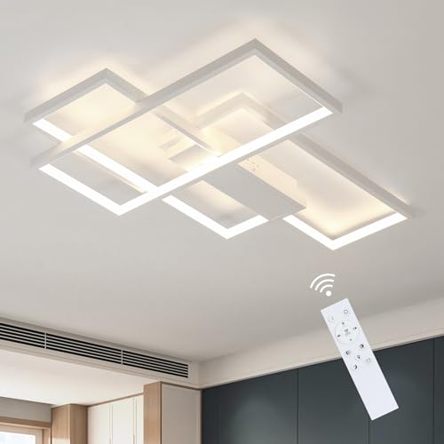 GBLY Deckenlampe LED Dimmbar Deckenleuchte: 65CM Weiß Wohnzimmerlampe 65W Modern Schlafzimmerlampe Geometrisch Küchenlampe Design Bürolampe mit Fernbedienung für Wohnzimmer Schlafzimmer Küche Büro von GBLY