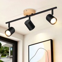 Deckenstrahler GU10 Deckenlampe Holz - Deckenleuchte Schwarz Decke Schwenkbar 350° 3 Flammig Max.25w Modern Wohnzimmerlampe Innen Holzoptik von GBLY