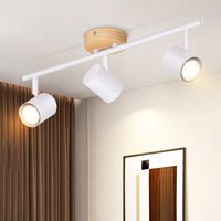 Deckenstrahler GU10 Deckenlampe Holz - Deckenleuchte Weiß Decke Schwenkbar 350° 3 Flammig Max.25w Modern Wohnzimmerlampe Innen Holzoptik Spotlights von GBLY