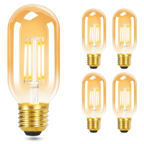 GBLY E27 LED Warmweiss Vintage Glühbirnen - T45 LED Leuchtmittel Lampe E27 Birnen Edison 4W 2700K Energiesparlampe Light Bulbs Glühlampen Filament Retro Glas 360° Abstrahlwinkel, 4 Stück von GBLY