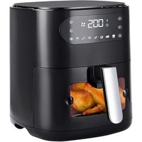 GBLY Heißluftfritteuse 6L Einzelkorb Sichtfenster 7 Garprogramme 11 Funktionen Leise Leicht Zu Reinigen Timer Touchscreen 10 x Backpapier von GBLY