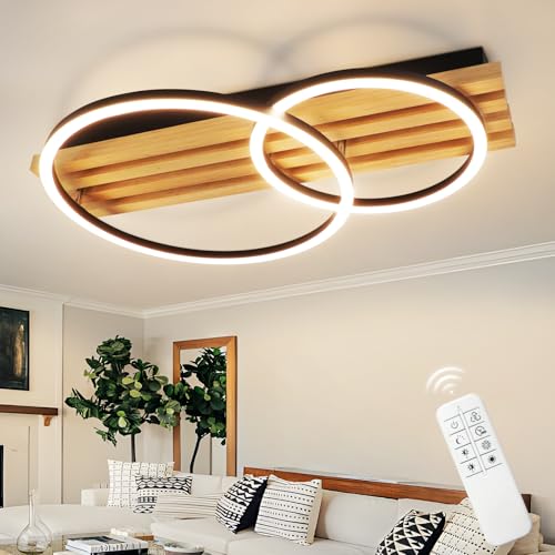 GBLY LED Deckenlamape Holz Deckenleuchte Dimmbar:55CM Schlafzimmer Lampe 2-Ringen Modern deckenleucht Geometrisch 36W wohnzimmerlampe Fernbedienung Design für Schlafzimmer Küche Esszimmer Büro Lampe von GBLY