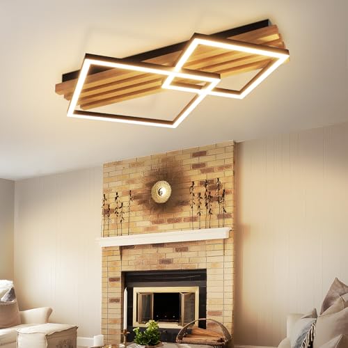 GBLY LED Deckenlamape Holz Deckenleuchte Dimmbar:55CM Schlafzimmer Lampe eckig Modern deckenleucht Geometrisch 36W wohnzimmerlampe Fernbedienung Design für Schlafzimmer Küche Esszimmer Büro Lampe von GBLY