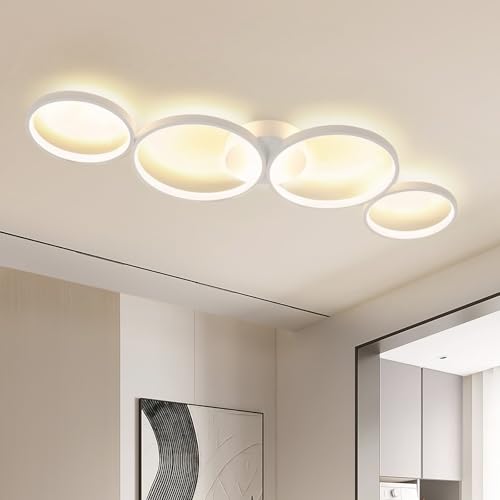 GBLY LED Deckenlampe Modern 4 Flammig in Ringoptik 3000k Warmweiß Deckenleuchte Rund 37W Innen Wohnzimmerlampe aus Aluminium für Schlafzimmer Wohnzimmer Flur Büro Arbeitszimmer, 89cm von GBLY