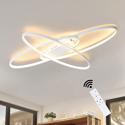 GBLY Deckenlampe LED Deckenleuchte Wohnzimmer: Wohnzimmerlampe Dimmbar Modern Weiß Schlafzimmerlampe 68W Design mit Fernbedienung Deckenbeleuchtung für Schlafzimmer Esszimmer Büro 85 * 62 * 5 cm von GBLY