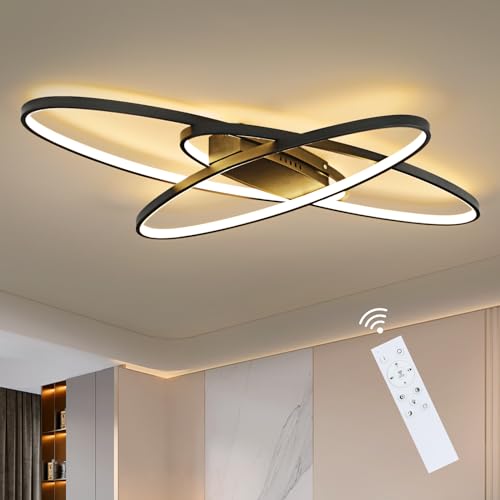 GBLY LED Deckenleuchte Dimmbar Deckenlampe: Schwarz Wohnzimmerlampe 68W mit Fernbedienung Innen Modern Schlafzimmerlampe Deckenbeleuchtung für Wohnzimmer Schlafzimmer Küche esszimmer und Büro von GBLY