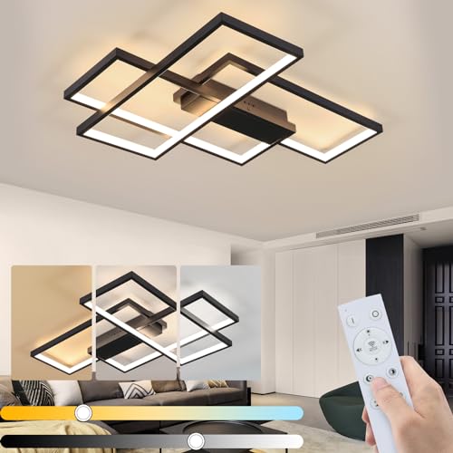 GBLY Deckenlampe LED Deckenleuchte Schlafzimmer - 65cm Wohnzimmerlampe Schwarz Schlafzimmerlampe Dimmbar mit Fernbedienung 65W Wohnzimmer Deckenbeleuchtung Modern Küchenlampe Groß für Esszimmer Küche von GBLY