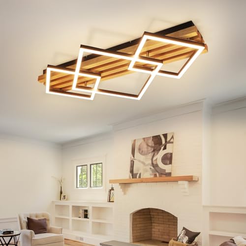 GBLY LED Deckenleuchte Holz: 70cm Deckenlamp Dimmbar Wohnzimmerlampe Modern Schlafzimmerlampe 46W Schwarz eckig deckenleucht fur wohnzimmer Schlafzimmer Küchen Flur Büro Lampe, Memory-Funktion von GBLY