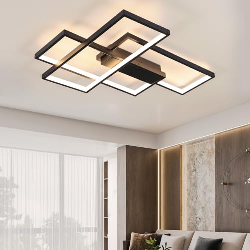 GBLY Deckenlampe LED Deckenleuchte Wohnzimmer - 67cm Wohnzimmerlampe Schwarz Schlafzimmerlampe Modern 35W Schlafzimmer Deckenbeleuchtung Warmweiß Küchenlampe Groß Flurlampe für Küche Flur Esszimmer von GBLY