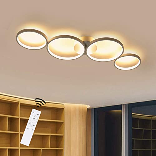 GBLY LED Dimmbar Deckenlampe Modern Wohnzimmerlampe 4 Flammig in Ringoptik, 55W Weiß Innen Deckenleuchte aus Aluminium Dekorative Kronleuchter für Schlafzimmer Wohnzimmer Büro Arbeitszimmer, 88cm von GBLY