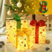 GBLY LED Geschenkbox Weihnachten Deko: 3er Set Weihnachtenbox Innen mit Fernbedienung Weihnachtsstern Beleuchtet 50 LEDs Beleuchtung Batterie unter von GBLY