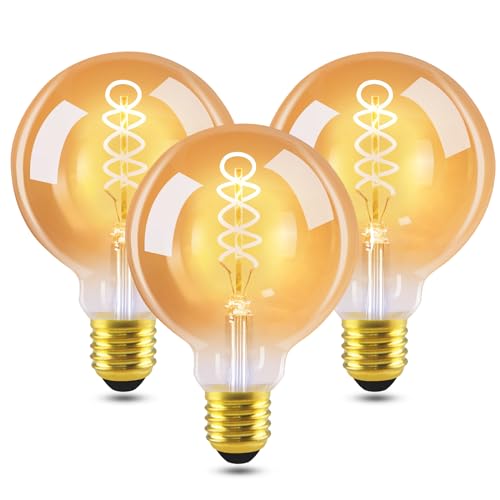 GBLY LED Lampe E27 Glühbirne: G95 Vintage Warmweiss Leuchtmittel 4W 2200K Edison Glühlampe Retro Filament Birnen Bulb Energiesparlampe für Haus Café Bar nicht Dimmbar (3er pack) von GBLY