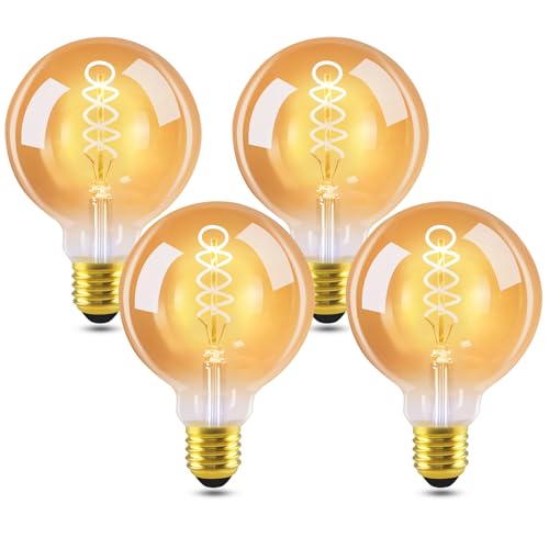GBLY LED Lampe E27 Glühbirne: G95 Vintage Warmweiss Leuchtmittel 4W 2200K Edison Glühlampe Retro Filament Birnen Bulb Energiesparlampe für Haus Café Bar nicht Dimmbar (4er pack) von GBLY