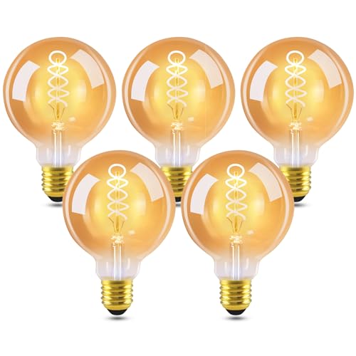 GBLY LED Lampe E27 Glühbirne: G95 Vintage Warmweiss Leuchtmittel 4W 2200K Edison Glühlampe Retro Filament Birnen Bulb Energiesparlampe für Haus Café Bar nicht Dimmbar (5er pack) von GBLY