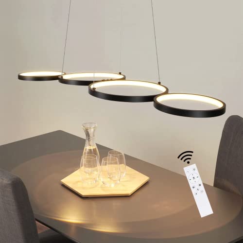 GBLY Pendelleuchte LED Hängelampe 88CM Dimmbar mit Fernbedienung Esstischlampe Esstisch Schwarz Hängeleuchte Ring 54W Höhenverstellbar Esszimmerlampe für Wohnzimmer Arbeitszimmer Büro Esszimmer von GBLY