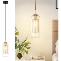 Pendelleuchte Esstisch Hängelampe Glas - 1 Flammig E27 Hängeleuchte Schwarz Gold Pendellampe Zylinder Höhenverstellbar Esszimmerlampe Wohnzimmer von GBLY