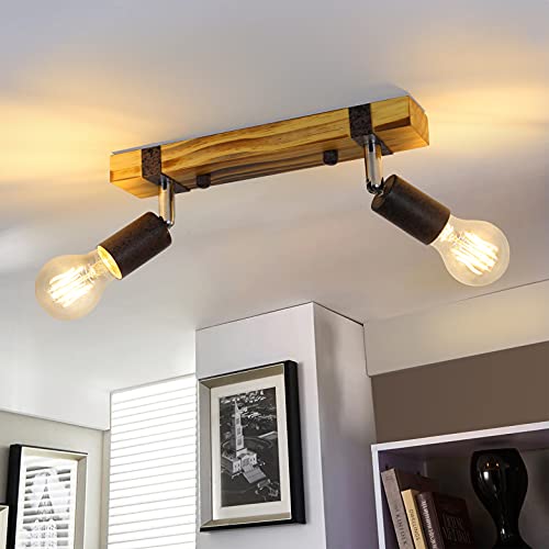 GBLY Vintage Deckenleuchte Retro Deckenstrahler - 2 flammig Deckenspots Holz im Industrial Design mit Verstellbaren Strahlern 30CM Deckenlampe für Flur Küche Esszimmer Wohnzimmer Ohne Leuchtmittel von GBLY