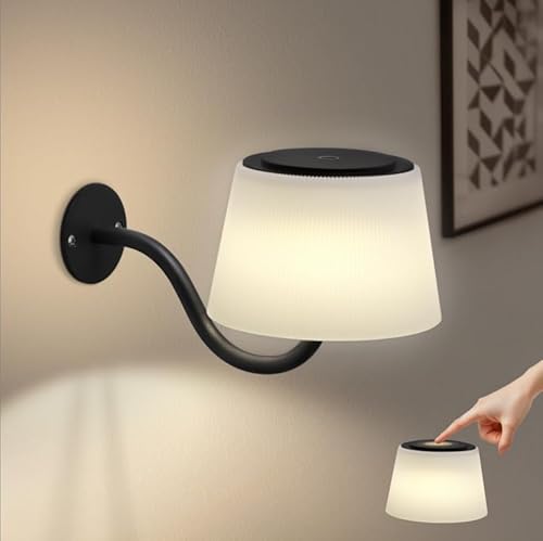 GBLY Wandleuchte Innen Wandlampe Batterie: Touch Akku Dimmbar LED Wandleuchten Schwarz Kabellose Wandstrahler Modern für Badezimmer Flur Schlafzimmer Wohnzimmer Treppe mit Schalter Wand Lampe von GBLY