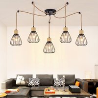 Gbly - Pendelleuchte Esstisch Hängelampe Vintage - Esszimmerlampe Schwarz Esszimmer Hängeleuchte Metall 5 Flammig Retro Hanfseil aus Holz Industrial von GBLY
