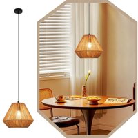 Pendelleuchte Vintage Gbly Hängelampe Esstisch- Pendellampe 1 Flammig Esszimmer Hängeleuchte Diamant-Design Hanfseil E27 Esstischlampe für von GBLY