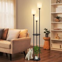 Stehlampe Wohnzimmer Gbly Stehleuchte Vintage - Standleuchte mit Regal E27 Standlampe Schlafzimmer Retro Regallampe Weiß 3 Flammig Stoffschirm von GBLY