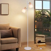 Stehleuchte Wohnzimmer Stehlampe Vintage - 145cm 2 Flammig E14 Standlampe Weiß Stoffschirm mit Fußschalter Retro Industrial Stoff Drehbar für von GBLY