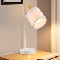 Tischlampe Holz Nachttischlampe Vintage - 35.5cm E14 Tischleuchte Weiß Stoffschirm mit Schalter Kabel und Stecker Retro Stoff Wohnzimmerlampe Drehbar Tischlampe Holz Nachttischlampe Vintage - 35.5cm E14 Tischleuchte Weiß Stoffschirm mit Schalter Kabel und Stecker Retro Stoff Wohnzimmerlampe Drehbar von GBLY