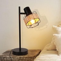 Tischlampe Vintage Landhaus Tischleuchte - Rattan Nachttischlampe Retro Schwarz Rustikal aus Bambus Metall mit Schalter E27 Boho in Natur Schwenkbar Tischlampe Vintage Landhaus Tischleuchte - Rattan Nachttischlampe Retro Schwarz Rustikal aus Bambus Metall mit Schalter E27 Boho in Natur Schwenkbar von GBLY
