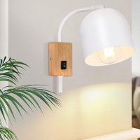 Gbly - Wandstrahler Holz Wandleuchte mit Schalter - Wandspots 1 Flammig E27 Weiß Flurlampe 330° Schwenkbar Metall Vintage Innen für Kinderzimmer Gbly - Wandstrahler Holz Wandleuchte mit Schalter - Wandspots 1 Flammig E27 Weiß Flurlampe 330° Schwenkbar Metall Vintage Innen für Kinderzimmer von GBLY