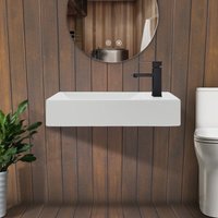 Gbly - Waschbecken Bad aus Keramik - Waschtisch rechts 40 × 22 × 10 cmHängewaschbecken Modern Hahnloch Handwaschbecken für ein Gäste wc von GBLY