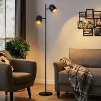 Stehlampe Vintage Wohnzimmer Stehleuchte retro: Industrial Standleuchte 2 Flammig in Schwarz Gold Standlampe aus Metall E14 Schwenkbar 350° Leselampe von GBLY