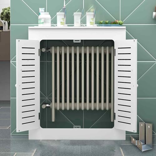 Heizung Verkleidung mit Vier Platten, Dekorativer Heizkörperabdeckung für Zuhause, Stanzfreie Montage, mit 2 Türen für Das Homeoffice(80x80x20cm/32x32x8in) von GBPLDMAQ