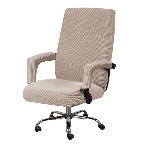 GBSONGLIANGBO Stuhlhussen, Hussen FüR StüHle 3PC / Set Elastic Office Computer Stuhlabdeckung Moderne Boss Rotierender Stuhl Sitzkoffer Abnehmbar mit Armlehnenabdeckungen(Khaki,L with armrest Cover) von GBSONGLIANGBO