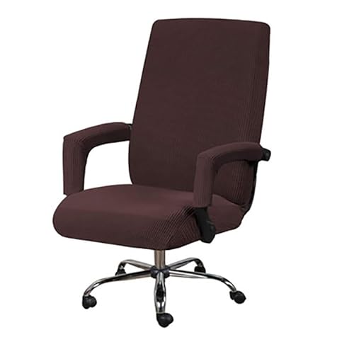 Stuhlhussen, Hussen FüR StüHle 3PC / Set Elastic Office Computer Stuhlabdeckung Moderne Boss Rotierender Stuhl Sitzkoffer Abnehmbar mit Armlehnenabdeckungen(Dark Brown,L with armrest cover) von GBSONGLIANGBO