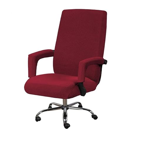 Stuhlhussen, Hussen FüR StüHle 3PC / Set Elastic Office Computer Stuhlabdeckung Moderne Boss Rotierender Stuhl Sitzkoffer Abnehmbar mit Armlehnenabdeckungen(Wine Red,L with armrest cover) von GBSONGLIANGBO
