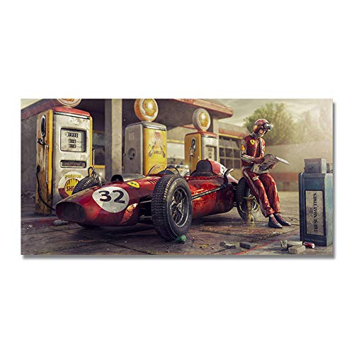 GBVKP Oldtimer Poster Ferrari Classic Racing F1 Racing Kunstwerk Wandkunst Bild Druck Leinwand Malerei Home Wohnzimmer Dekoration 60x80cmx1 Rahmenlos von GBVKP