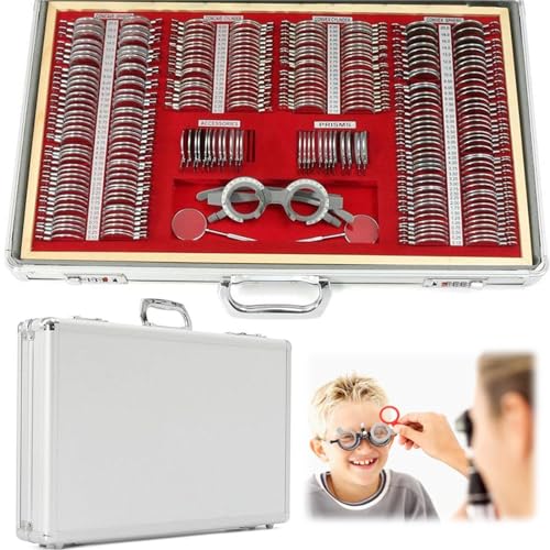 Optometrie-Set, 266-teiliges optisches Prüfobjektiv-Set, Optometrie-Set mit Metallrand mit optometrischem Rahmen und Aluminiumgehäuse, Zubehör-Set für den Schutz von von GBVQBA