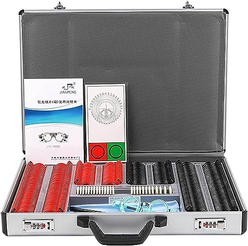 Optometrie-Set, 266-teiliges optisches Testlinsen-Set, Augenheilkunde, Optometrie-Set, verstellbarer Testrahmen, Optiker, Augentestbrille, Metallrand, Aluminiumgehäuse von GBVQBA