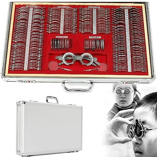 Optometrie-Set, Packung mit 266 Linsen für optische Optometrie aus Metall, Augenschutzausrüstung Probebox, ophthalmisches Zubehör mit Aluminiumgehäuse von GBVQBA