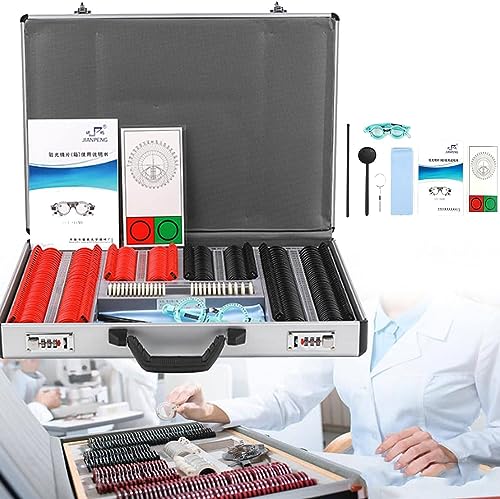 Optometrie-Set, optische Testlinsen mit 266 Teilen, Augenlinsen mit Metallrand, Testrahmen enthalten, Aluminiumgehäuse, kostenloser Testrahmen von GBVQBA