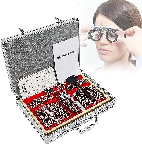 Optometrie-Set, professionelle Okularausrüstung für Optometrie, 104-teiliges optisches Testobjektiv-Set mit kostenlosem Testrahmen, Ophthalmisches Instrument in Aluminiumbox von GBVQBA